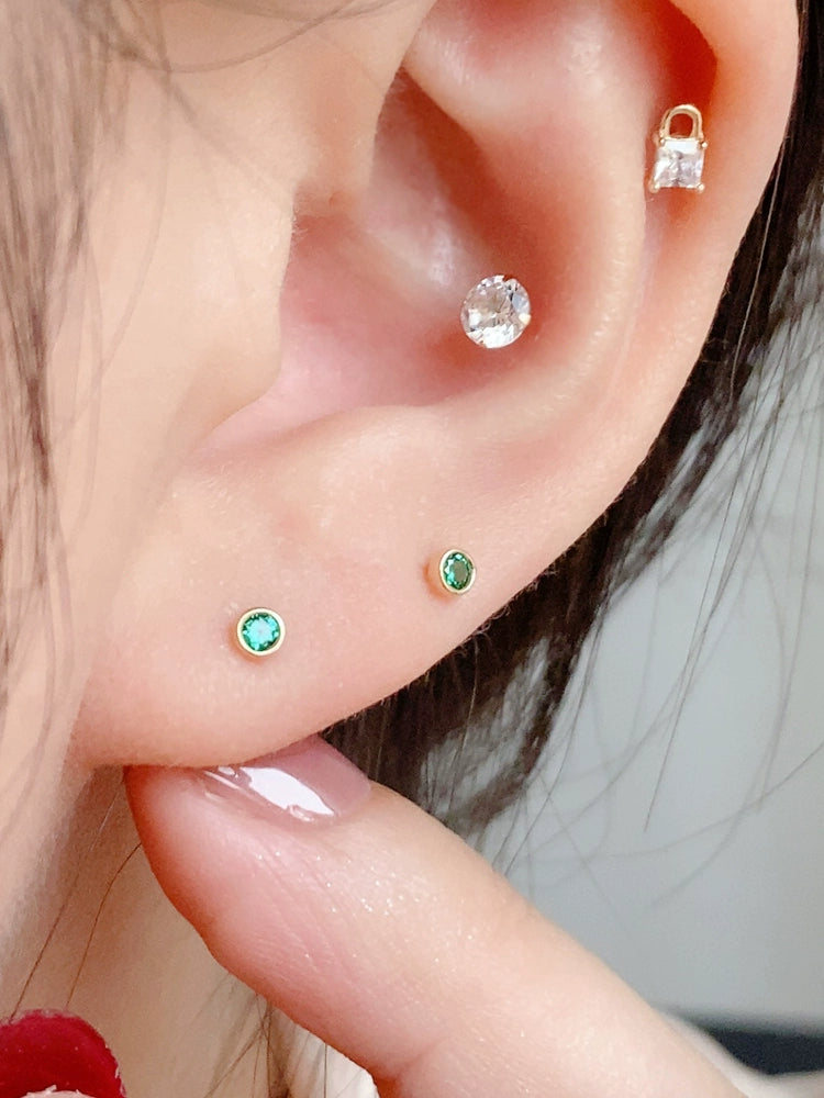 Tiny Green Bezel Stud Earrings