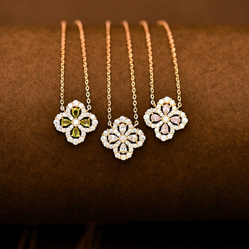 Studded Jewel Flower Necklace