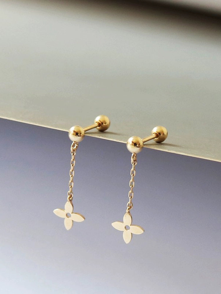 Clover Drop Chain Stud Earrings