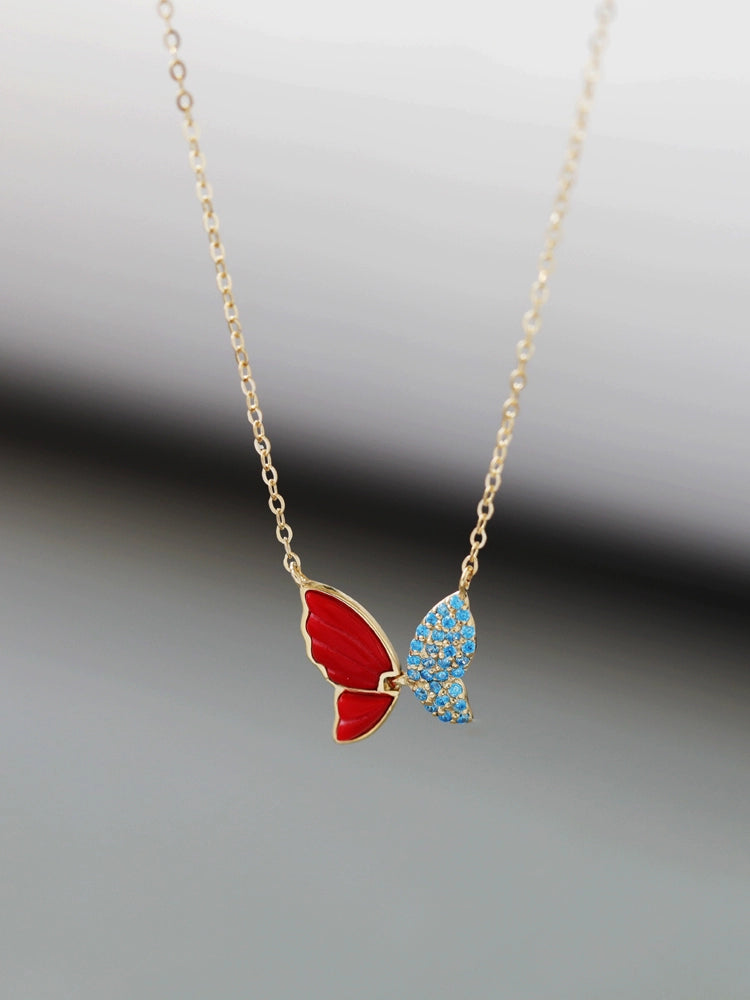 Blue Frosted Butterfly Necklace