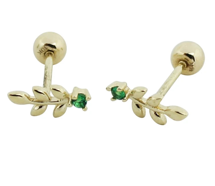 Green Olive Leaf Stud Earrings