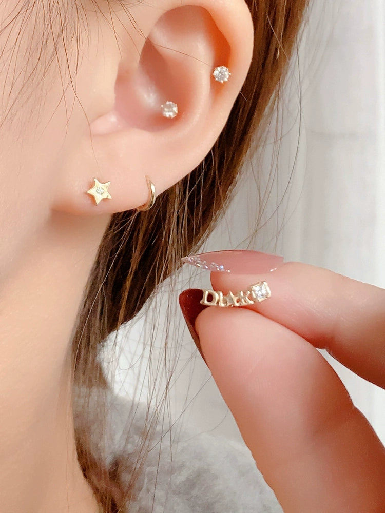 Asymmetric D Star Logo Stud Earrings