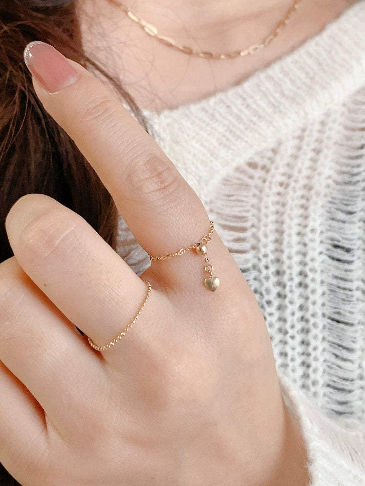 Adjustable Drop Heart Chain Stackable Ring