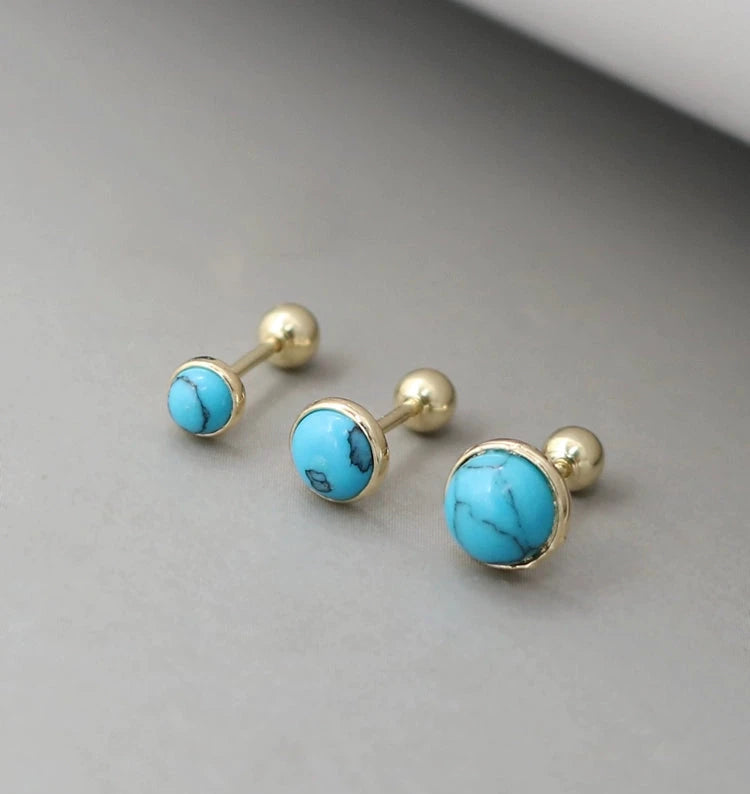 Marble Turquoise Stone Bulb Stud Earrings