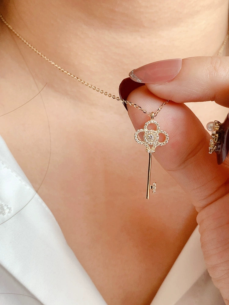 Studded Petal Key Charm Necklace