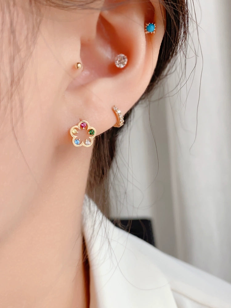 Rainbow Stones Flower Stud Earrings