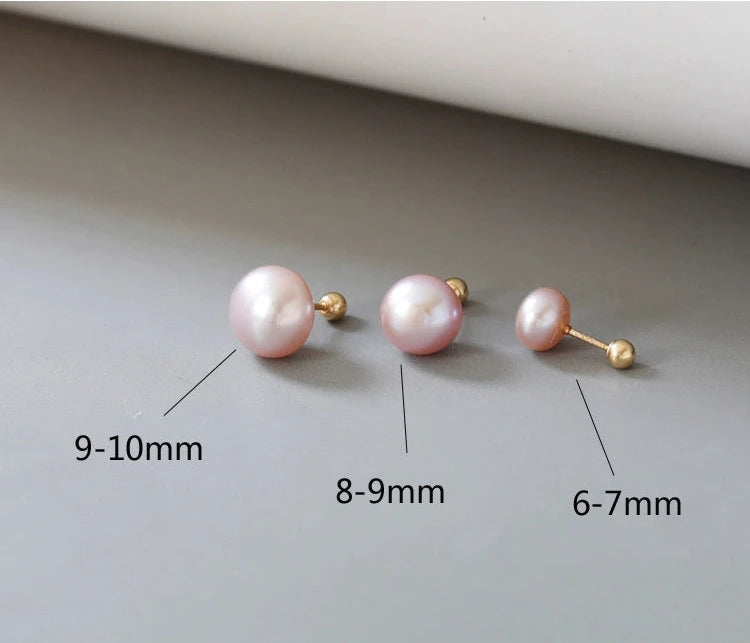 Pinky Pearl Button Stud Earrings