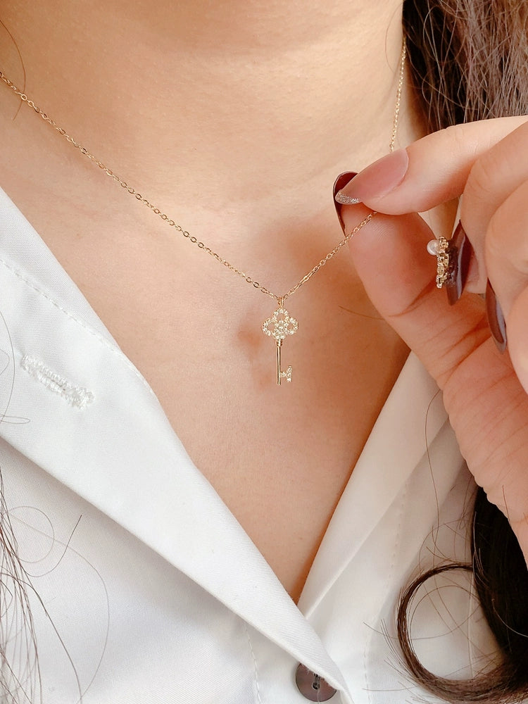 Studded Petal Key Charm Necklace