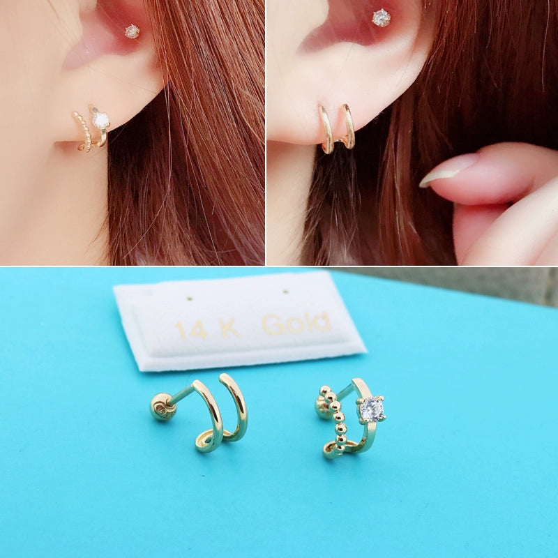 Asymmetric Bijou Double Cuff Stud Earrings