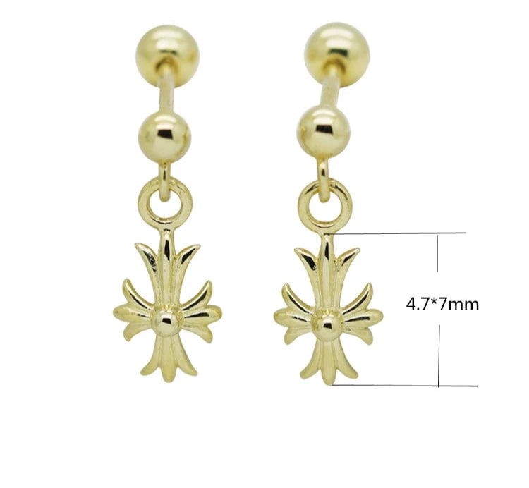 Church Cross Drop Stud Earrings