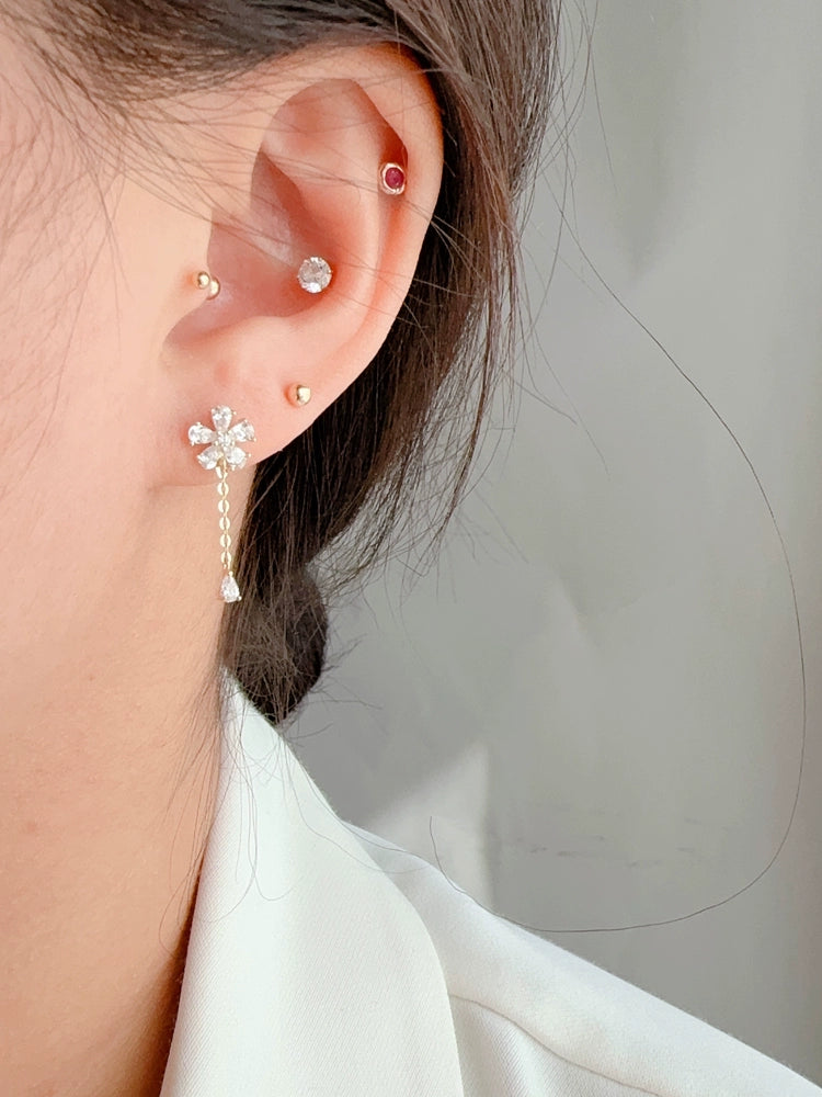 Jewelled Flower Chain Stud Earrings