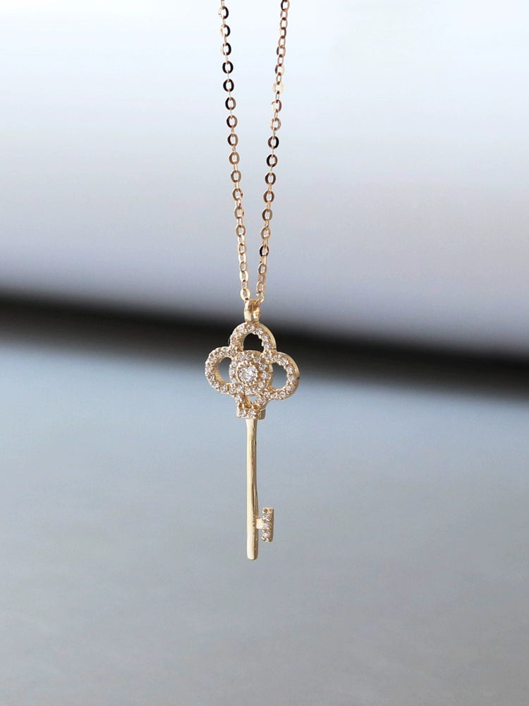 Studded Petal Key Charm Necklace