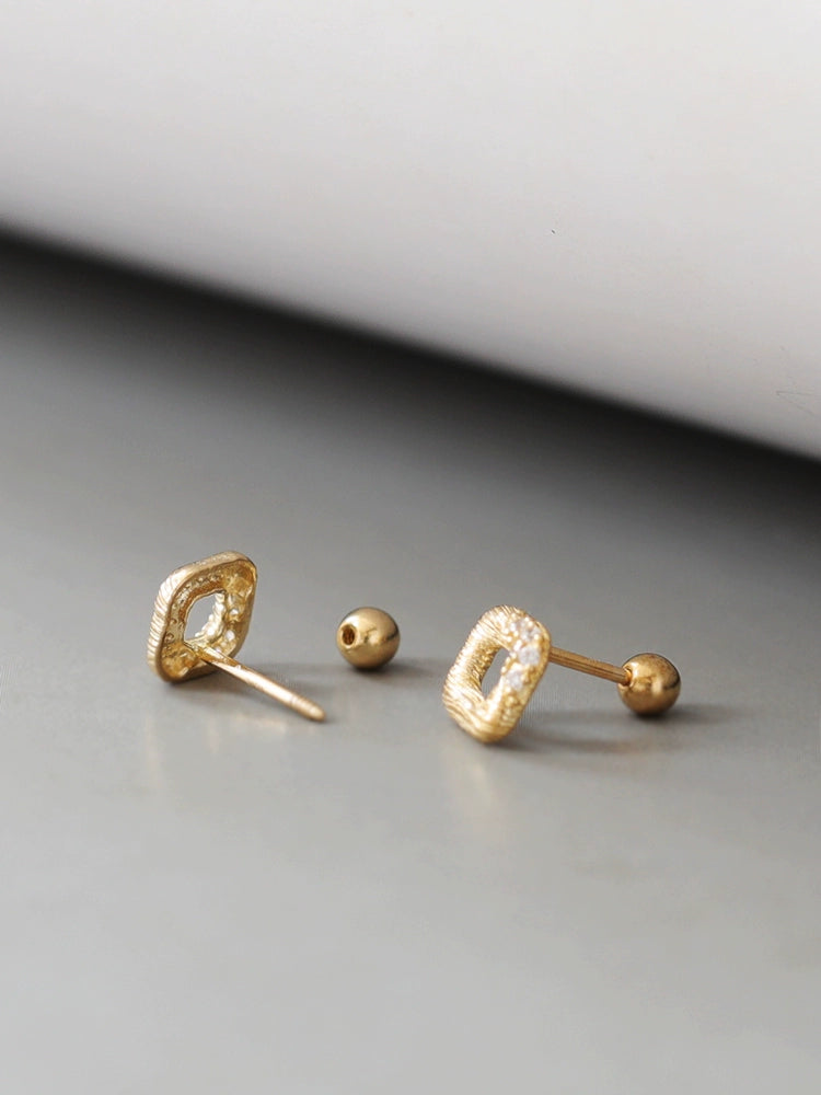 Brushed Square Bagel Stud Earrings