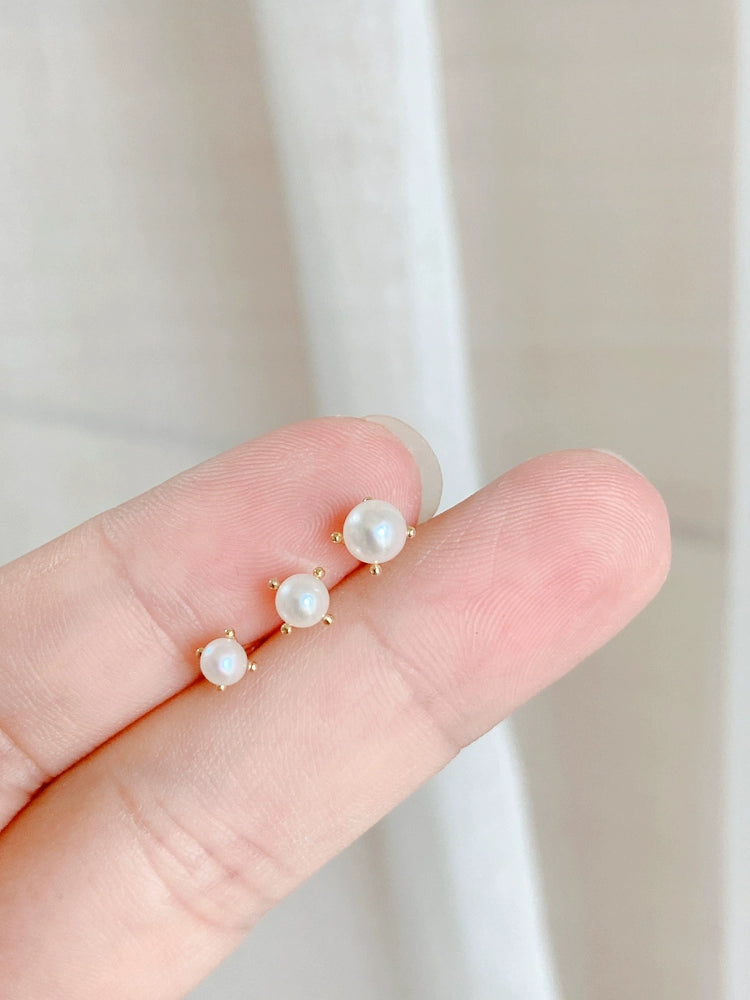 Four Bead Pearl Stud Earrings