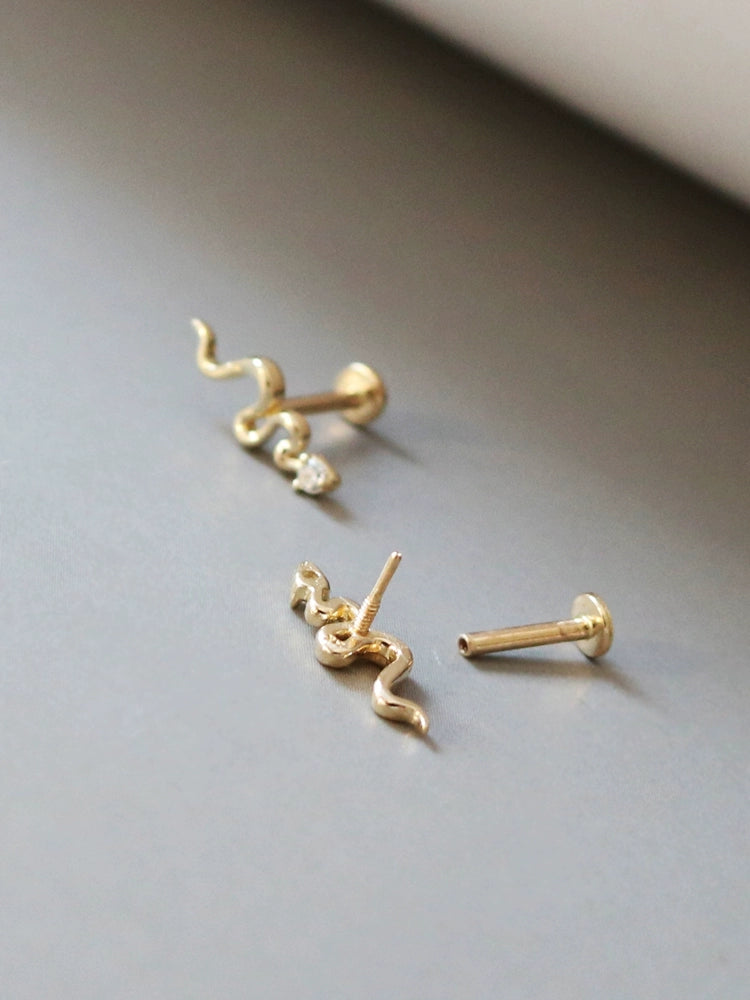 Solitaire Squiggle Snake Stud Earrings