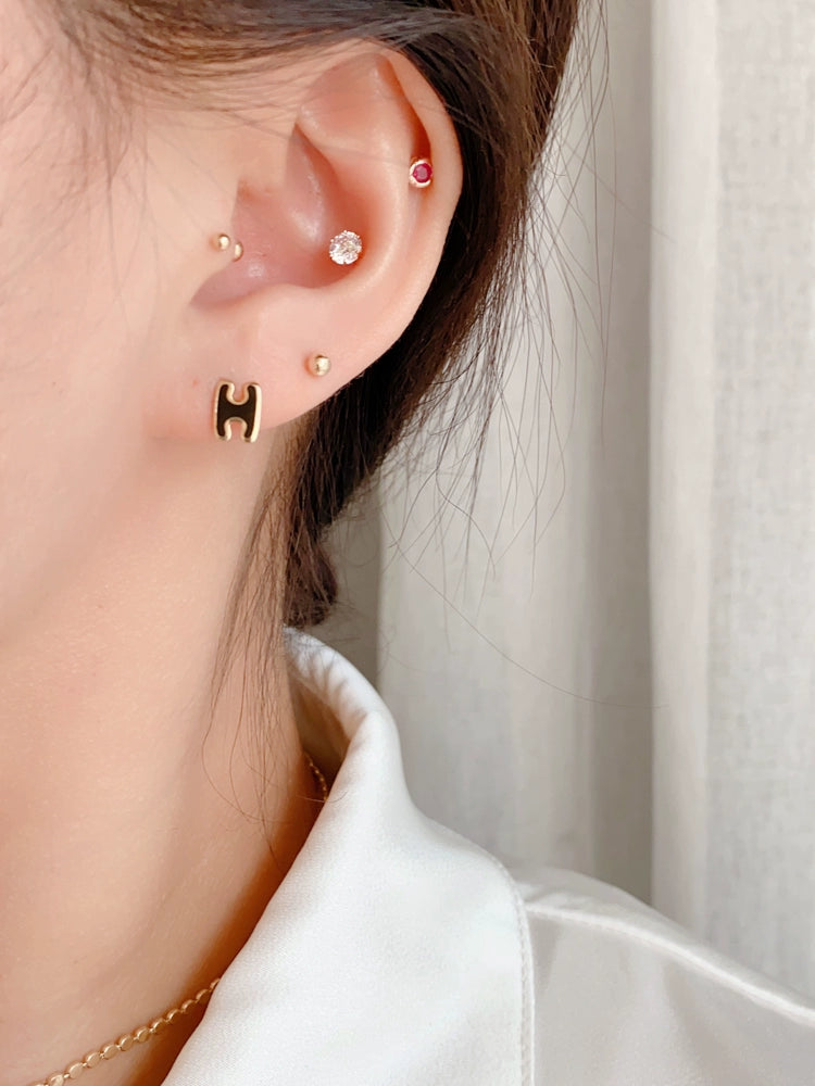 Black Capital H Stud Earrings