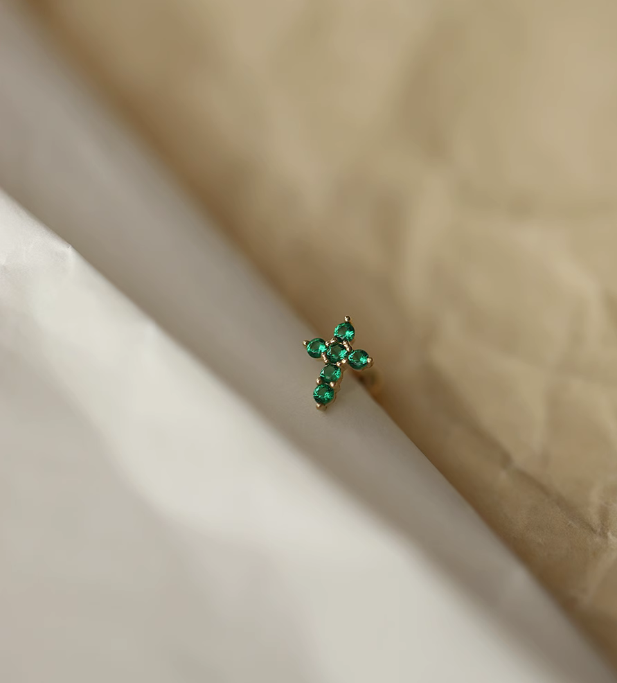 Emerald Cross Stud Earrings