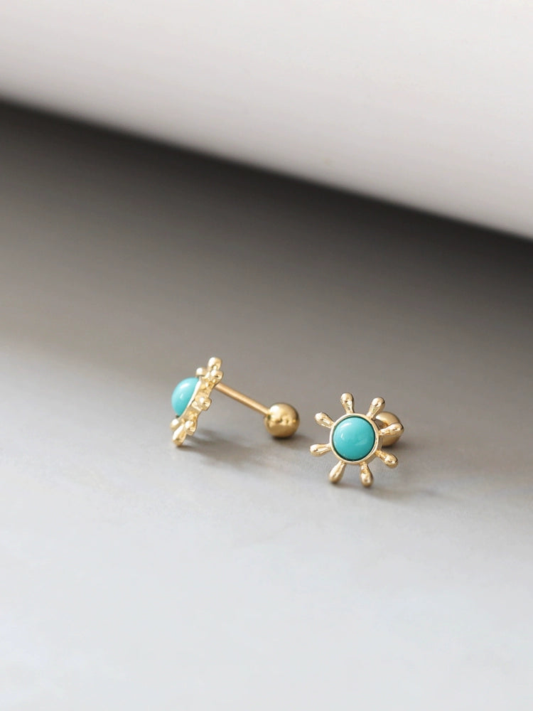 Asymmetric Turquoise Sun Wheel Stud Earrings