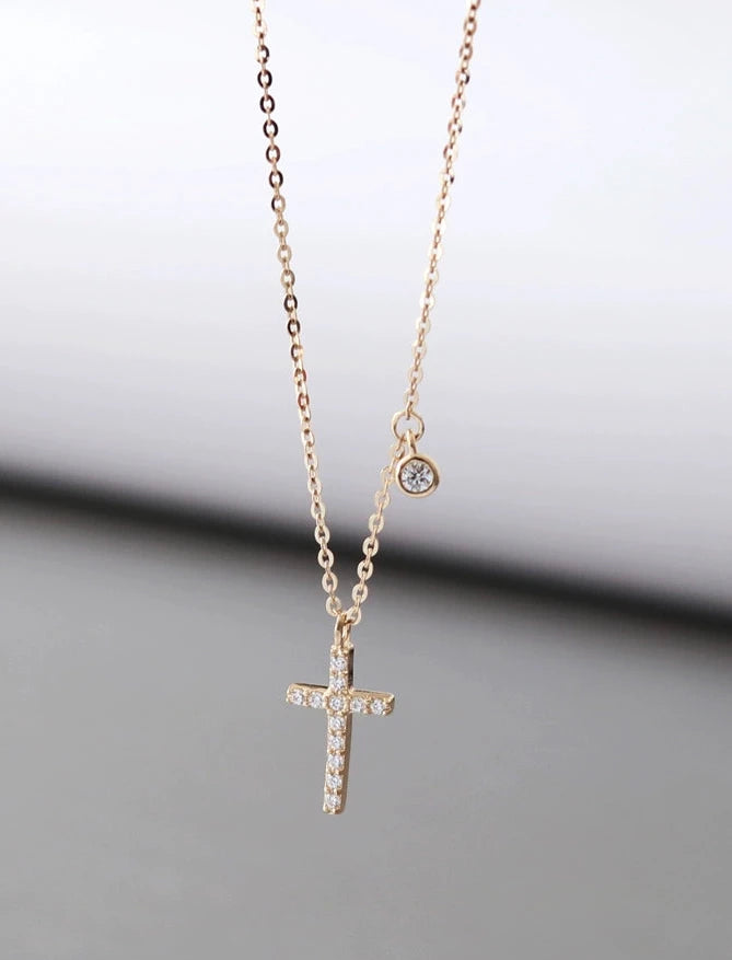 Cross & Bezel Charm Necklace