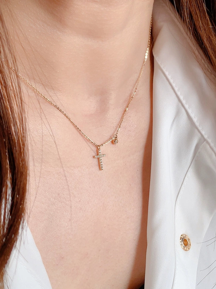 Cross & Bezel Charm Necklace