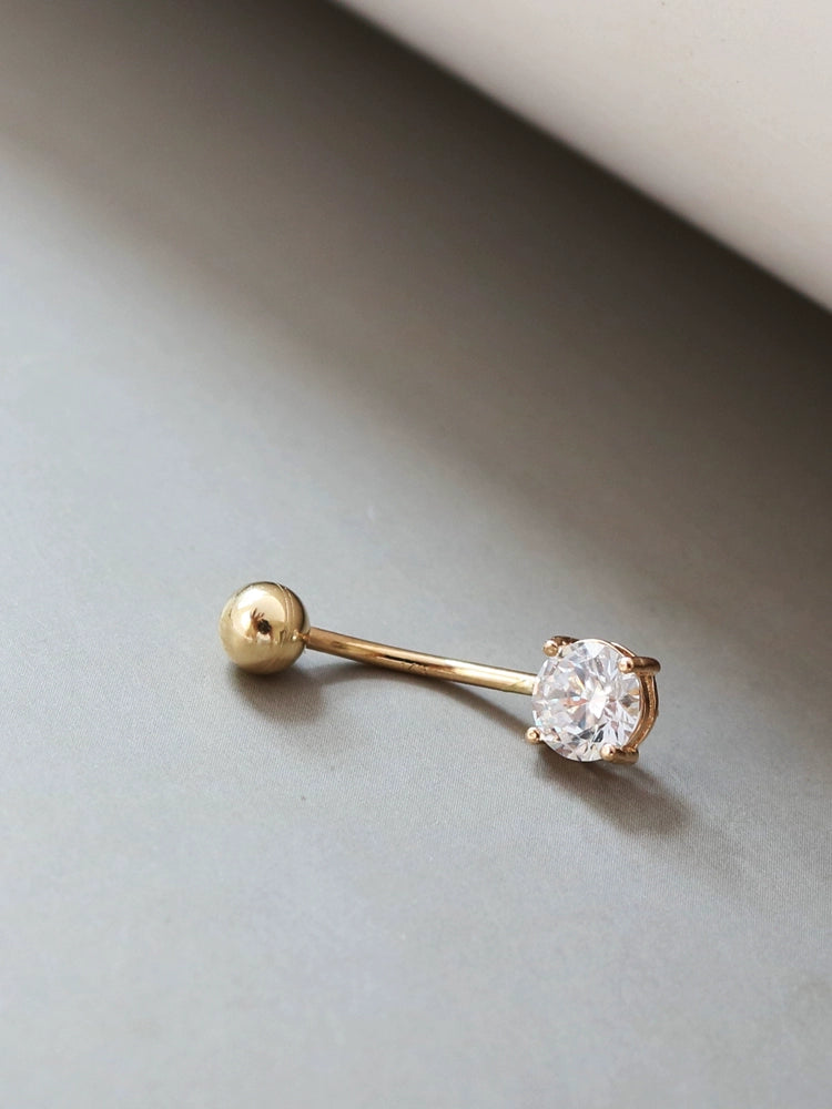 Moissanite Solitaire Navel Bar Ring