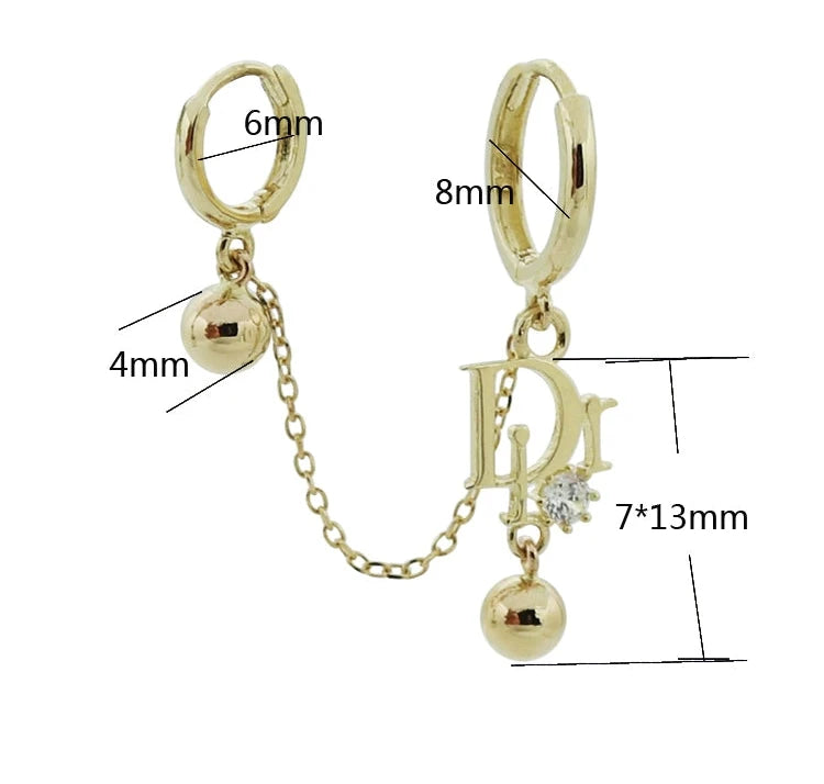 One Piece D Logo Chain Huggie Hoops Earrings