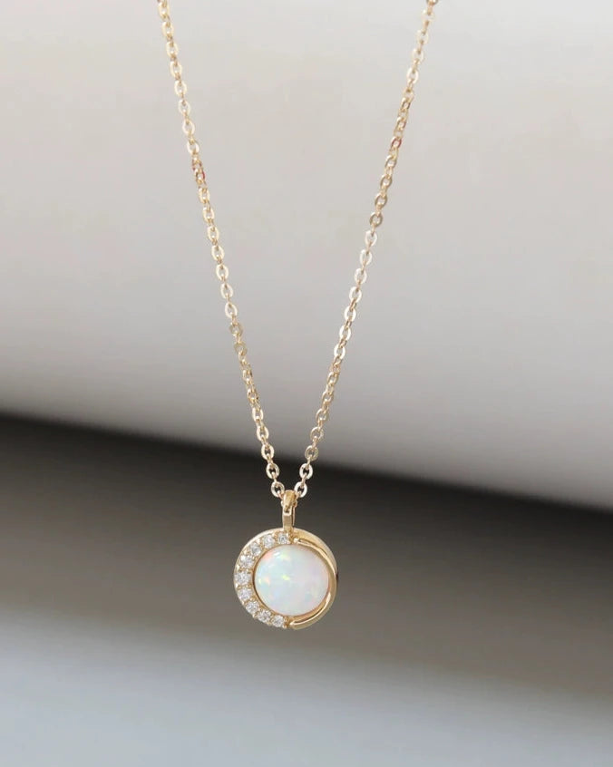 Opal Moon Orbit Charm Necklace