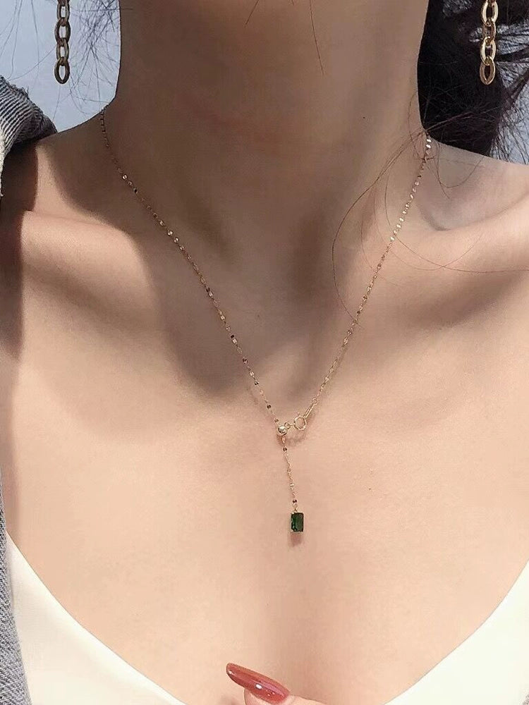 Green Gem Sequinned Chain Lariat Necklace