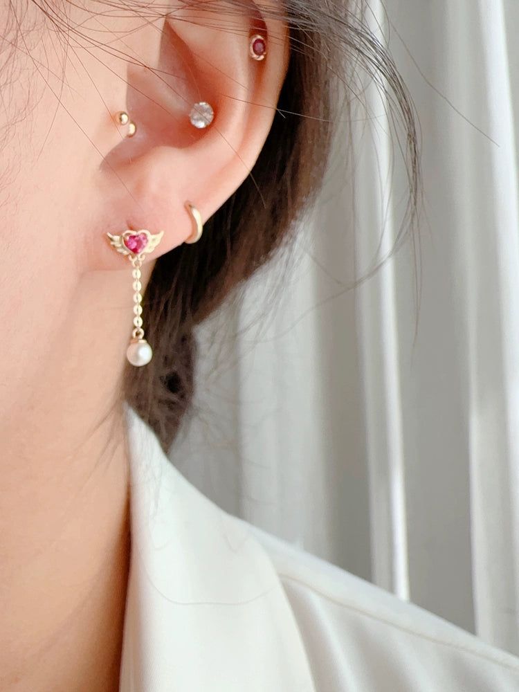 Pink Thunder Chain Pearl Stud Earrings