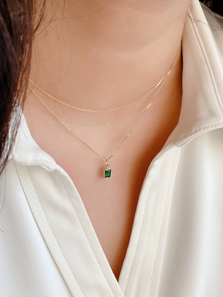 Green Moissanite Tab Charm Necklace