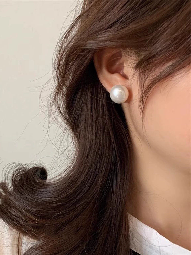 Pearl Button Stud Earrings