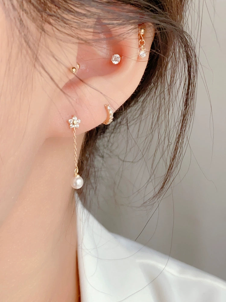 Star Chain Pearl Stud Earrings