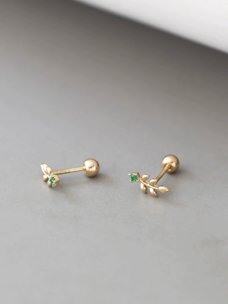 Green Olive Leaf Stud Earrings