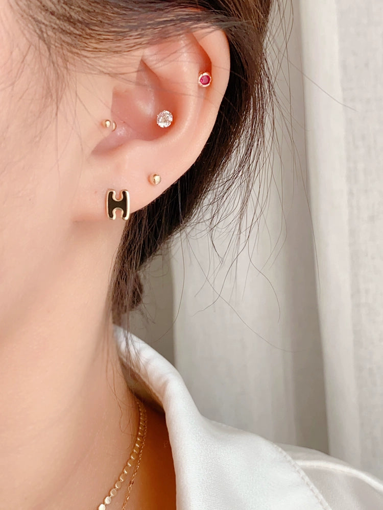 Black Capital H Stud Earrings