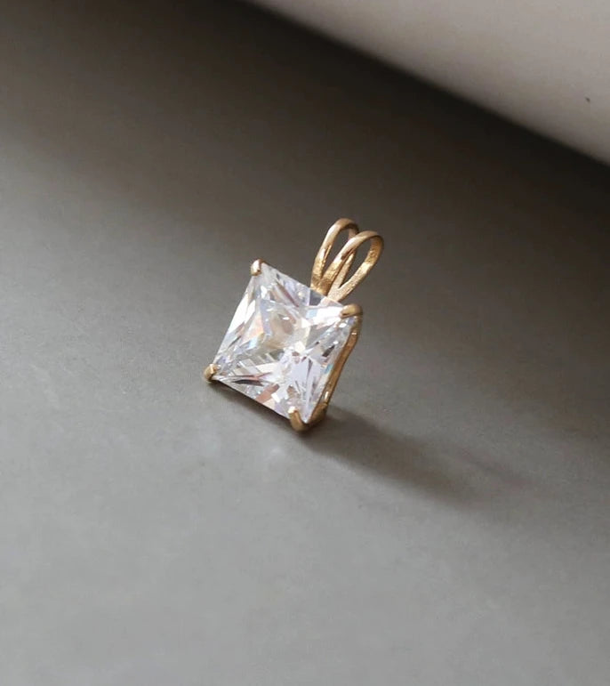 White Moissanite Square Charm Pendant