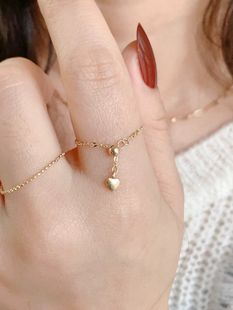 Adjustable Drop Heart Chain Stackable Ring