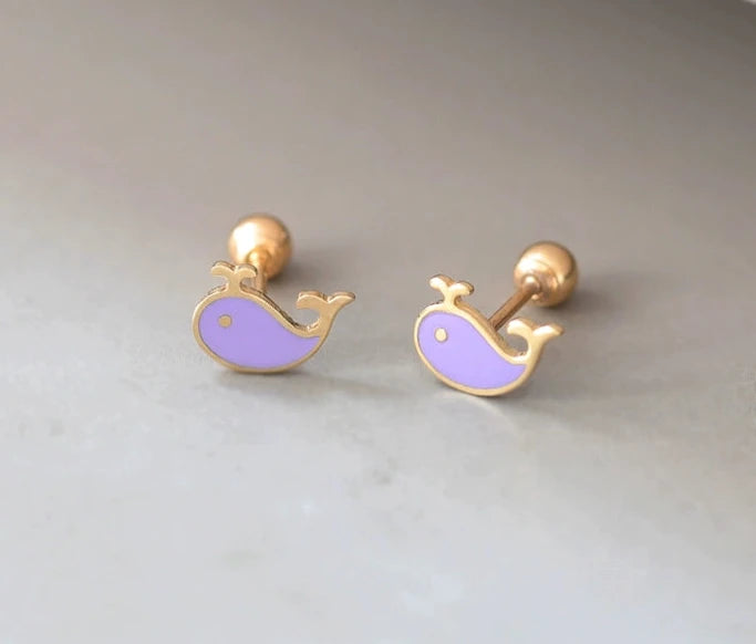 Purple Whale Stud Earrings