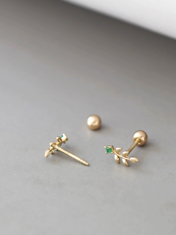 Green Olive Leaf Stud Earrings