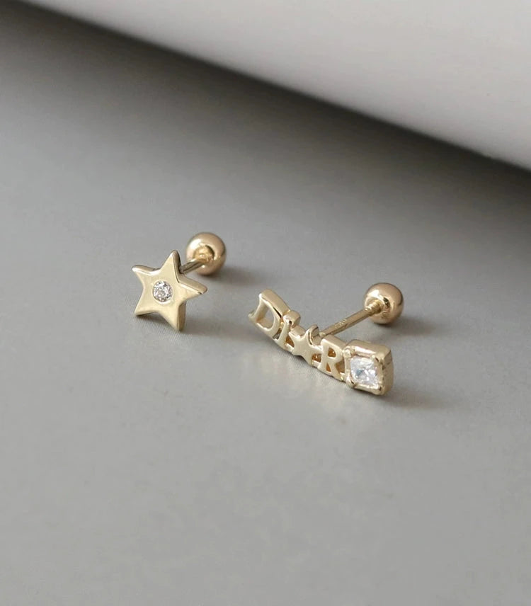 Asymmetric D Star Logo Stud Earrings