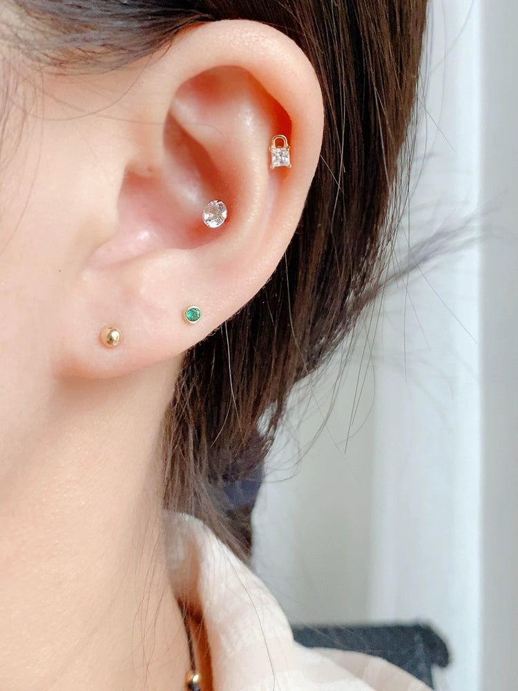 Tiny Green Bezel Stud Earrings