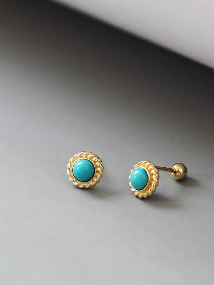 Fan Dish Turquoise Stone Stud Earrings