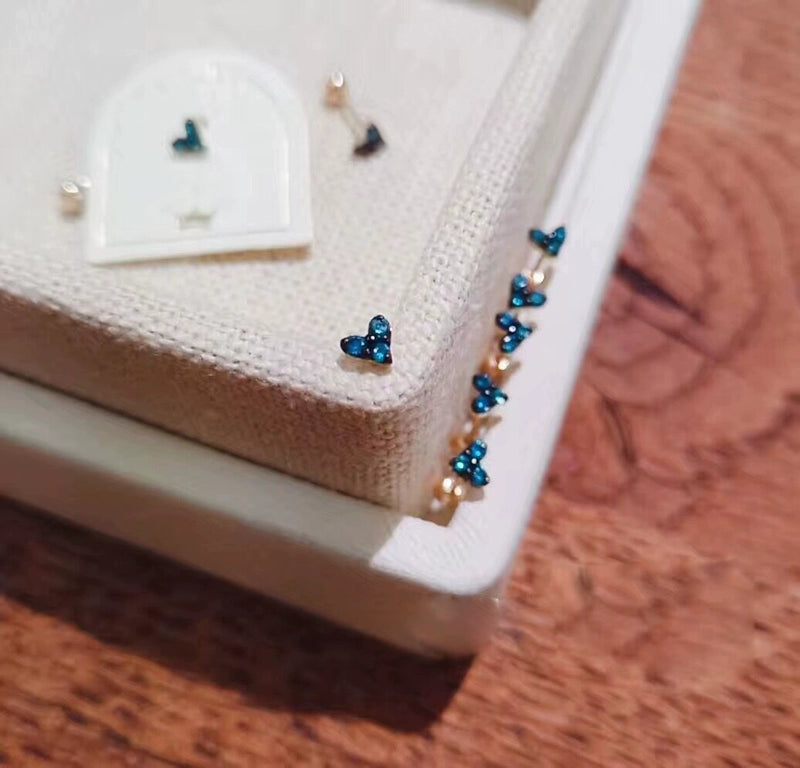 Blue Gem Heart Stud Earrings