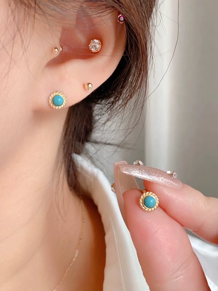 Fan Dish Turquoise Stone Stud Earrings