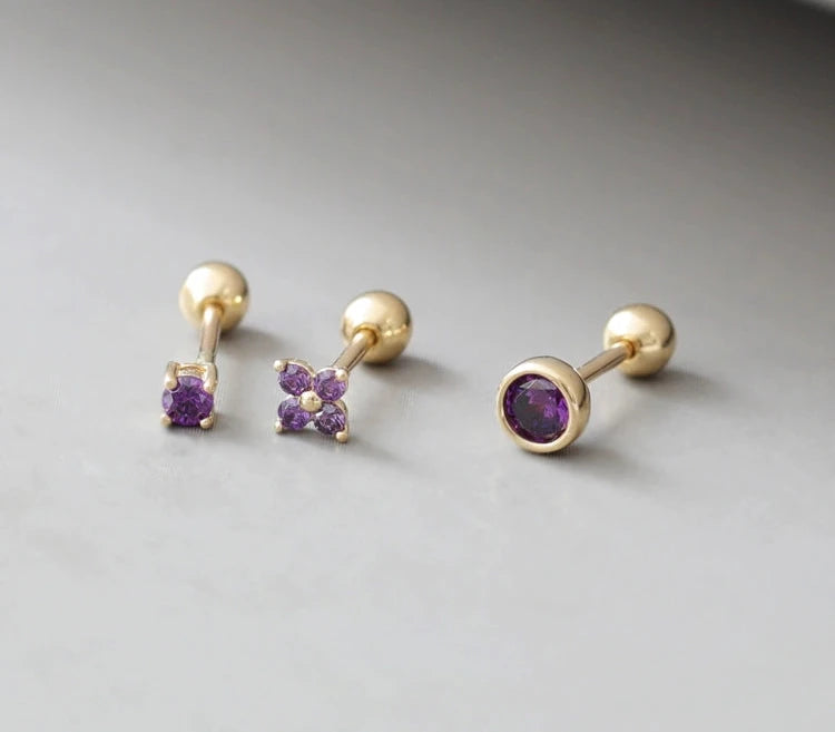 Purple Moissanite Trio Stud Earrings