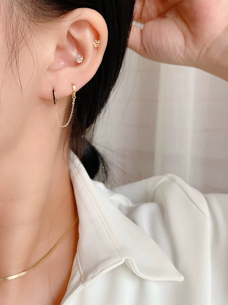 One Piece Black Huggie Hoops Chain Earrings