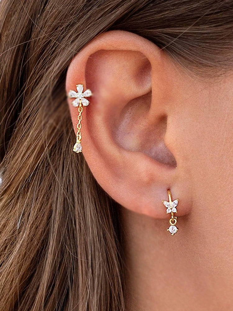 Jewelled Flower Chain Stud Earrings