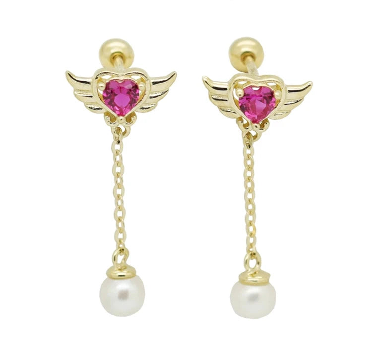 Pink Thunder Chain Pearl Stud Earrings