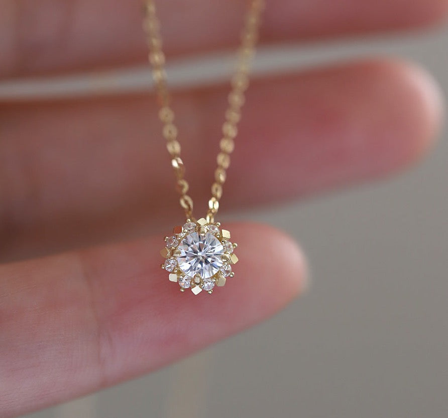 Crystal Sunflower Dome Charm Necklace