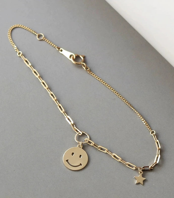 Happy Face Asymmetric Chain Bracelet