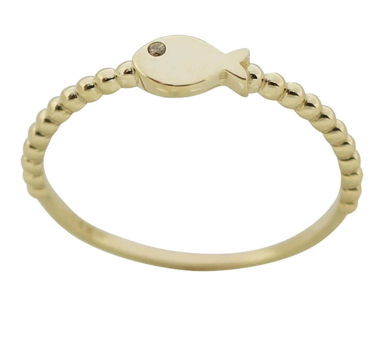 Fish Beaded Band Stackable Ring